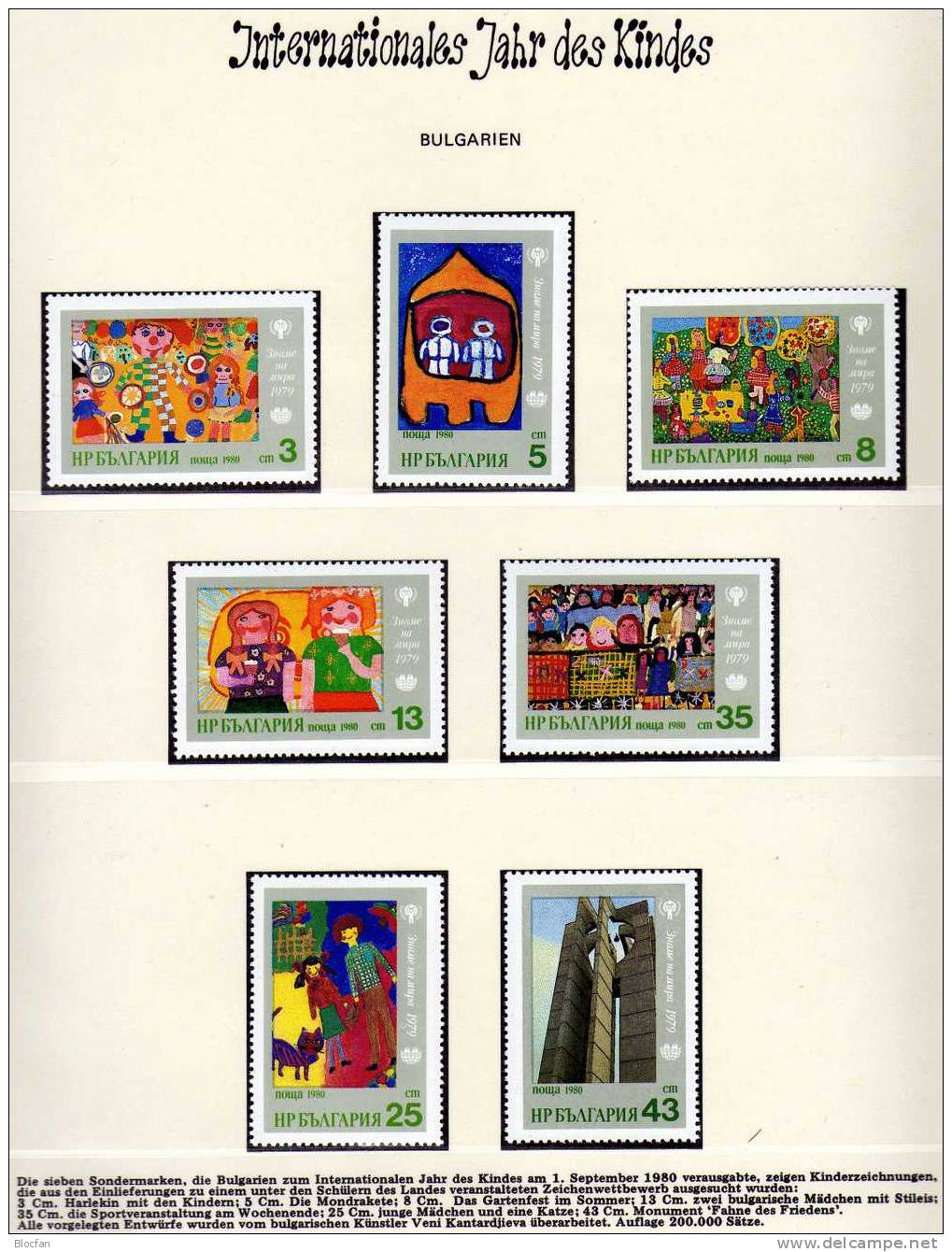 UNO Jahr Des Kindes 1979 Kinder-Gemälde Bulgarien 2921/7 ** 4€ - Covers & Documents