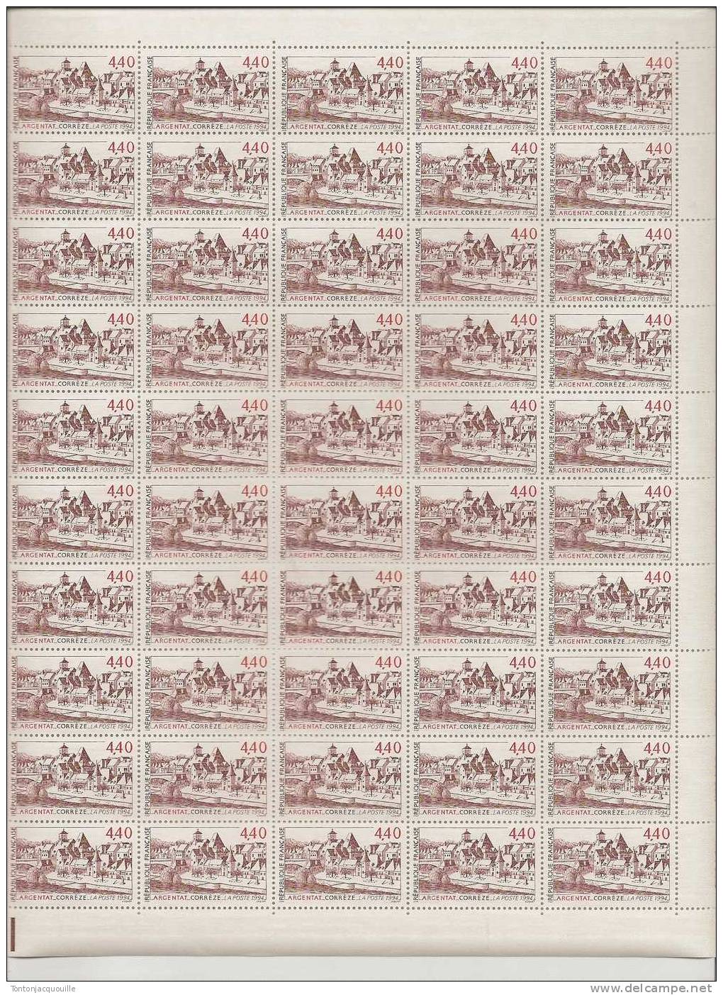 ARGENTAT  CORREZE   ++  FEUILLE DE 50 TIMBRES A  4,40 - Feuilles Complètes