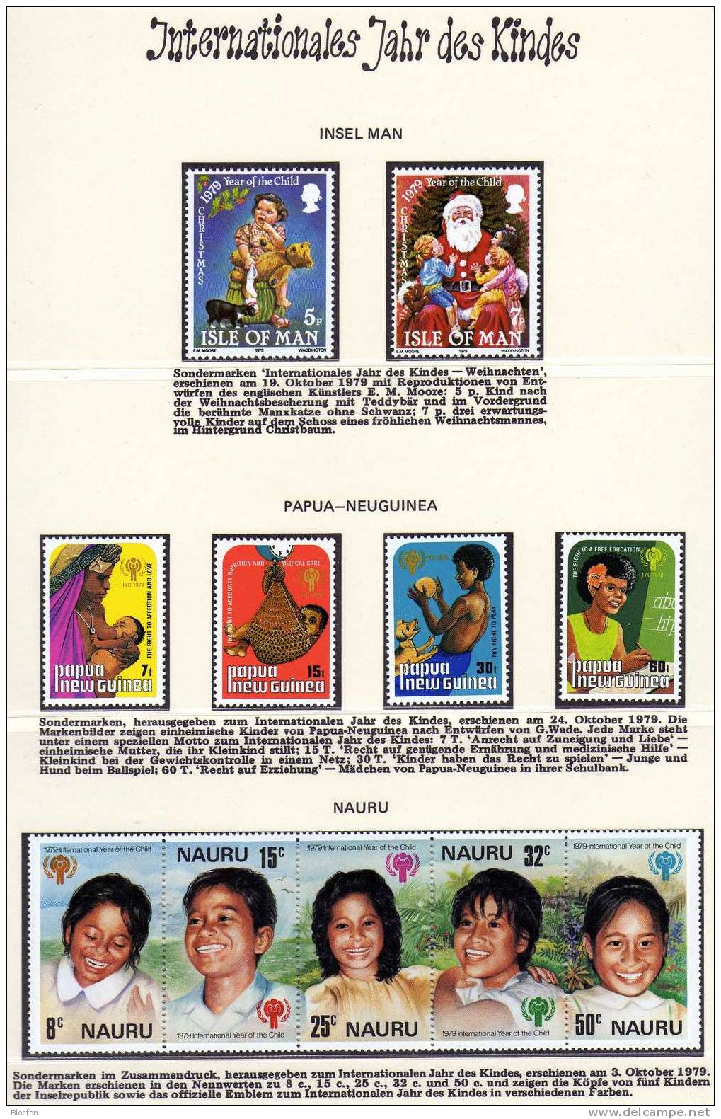 UNO-Jahr Des Kindes 1979 Papua Neu-Guinea 377/0,Nauru 198/2,Isle Of Man 157/8 ** 4€ Kinder/children Set Of UNICEF/UNESCO - Nauru