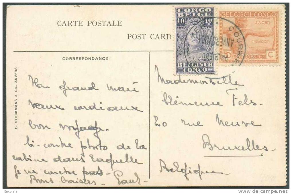 C.P. Affr. Stanley 10c + Vloors 50c. Obl. Sc COURRIER DE HAUTE MER PAQUEBOT ANVERSVILLE Vers Bruxelles.  TB Frappe - 536 - Brieven En Documenten