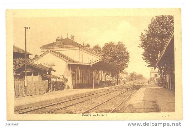 42 // FEURS - La Gare , Vue Intérieure, Bistre Bords Blancs - Feurs