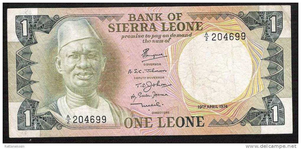 SIERRA LEONE   P5a 1 LEONE  19.4.1974  #A/2 AVF  Only Folds  NO P.h. ! - Sierra Leona