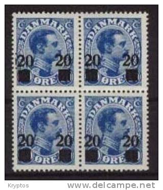 Denmark - 1926 - Chr. X - 20 øre On 40 øre - 1 Block Of 4 - Neufs