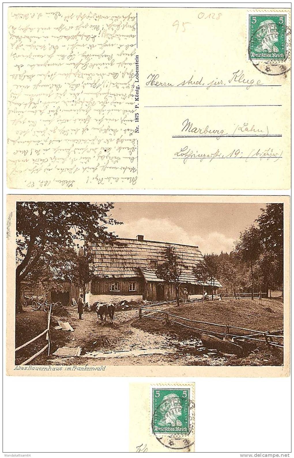 AK Altes Bauernhaus Im Frankenwald Kuh Bauer 18.7.27. STEBEN A Nach Marburg (Lahn) - Bad Steben