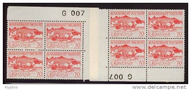 Greenland 1972 - "Women's Boat" - 70 øre In 2 Blocks Of 4 - Bloques