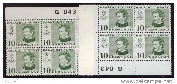 Greenland 1973 - Margrethe II - 10 øre In 2 Blocks Of 4 - Blocks & Kleinbögen