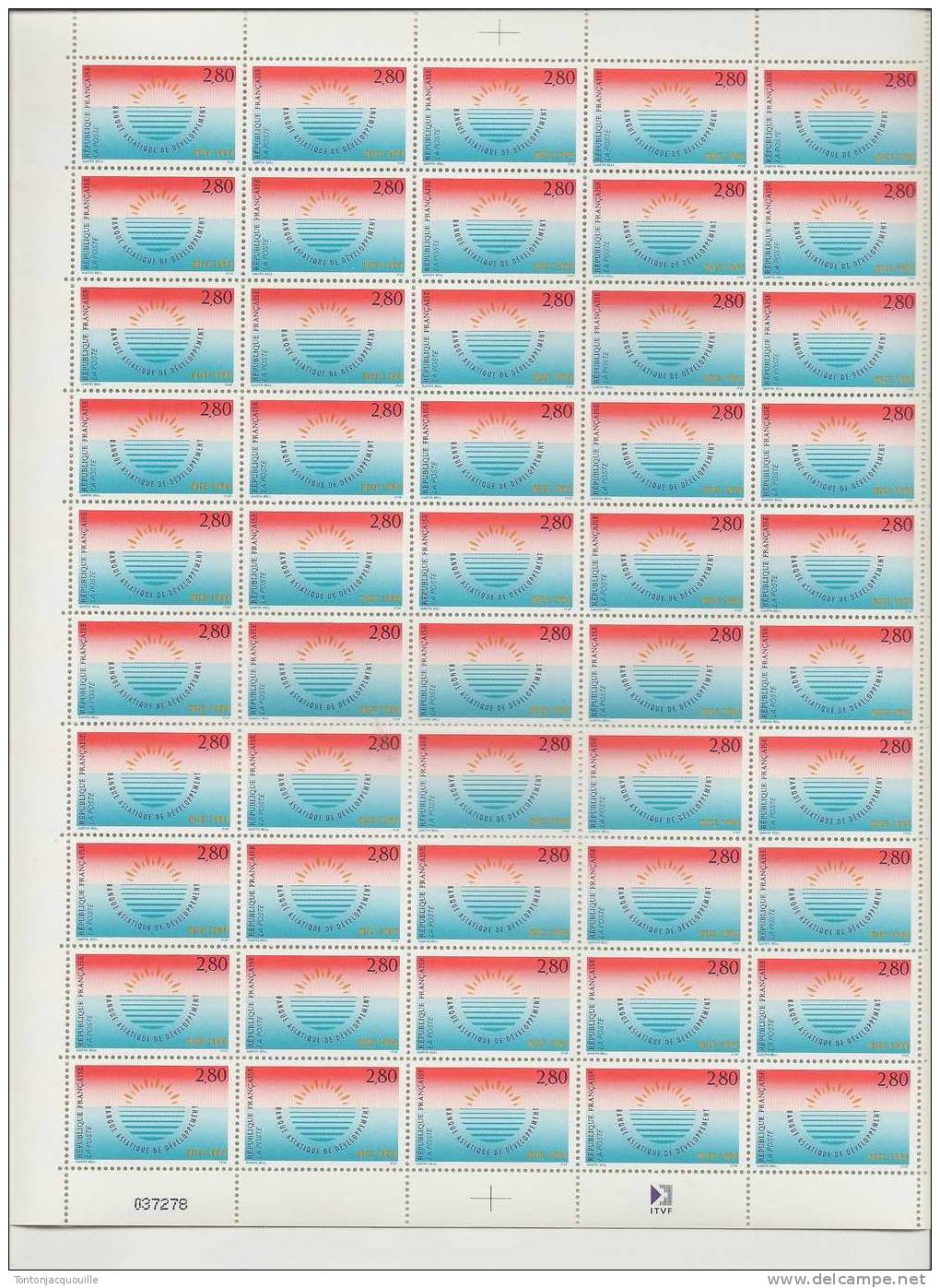 NICE 1994 - BANQUE ASIATIQUE DE DEVELOPPEMENT ++  FEUILLE DE 50 TIMBRES A 2,80 - Feuilles Complètes