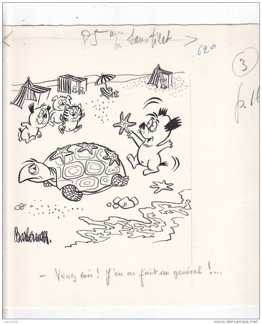 ORIGINAL DESSIN EN ENCRE DE CHINE POUR LE MAGAZIN "ICI PARIS" PAR BARBEROUSSE    0882-5908-07 - Tortues