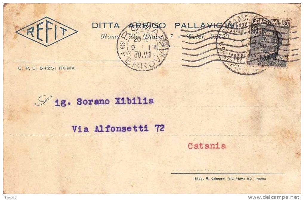 ROMA   09.01.1930  - Card Cartolina - " Ditta Arrigo Pallavicini "  Firma  RR - Publicité