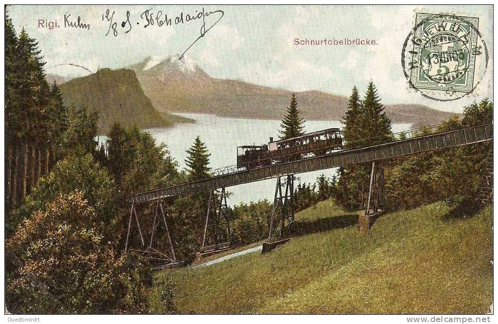 Suisse  , Rigi Kulm , Schnurtobelbrücke ,  Train à Crémaillère. Très Belle Cp Précurseur 1905. - Treni