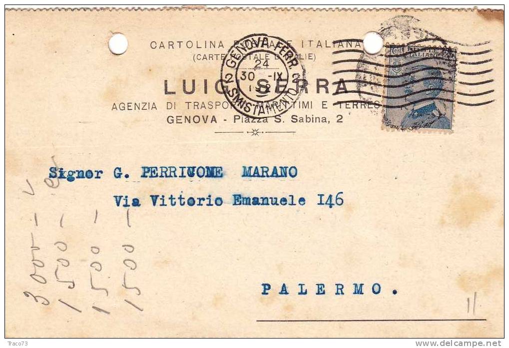 GENOVA   30.09.1942  - Card Cartolina - " Ag Di Trasp. LUIGI SERRA "  Firma - Reclame