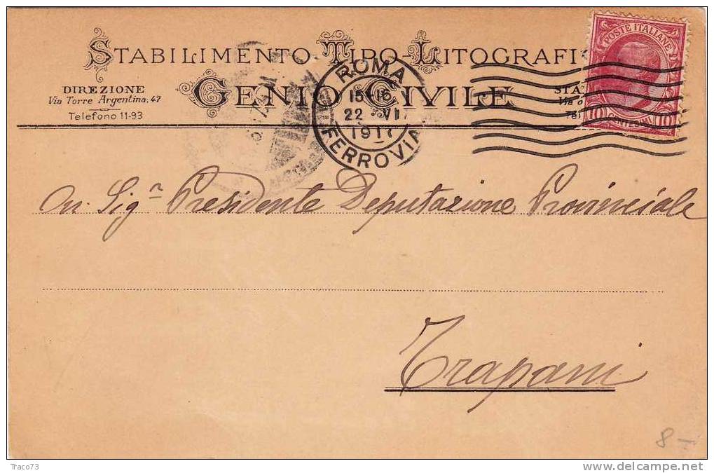 ROMA   22.06.1917  - Card Cartolina - " Stab. Tipo-Litografico Genio Civile "   Firma - Pubblicitari