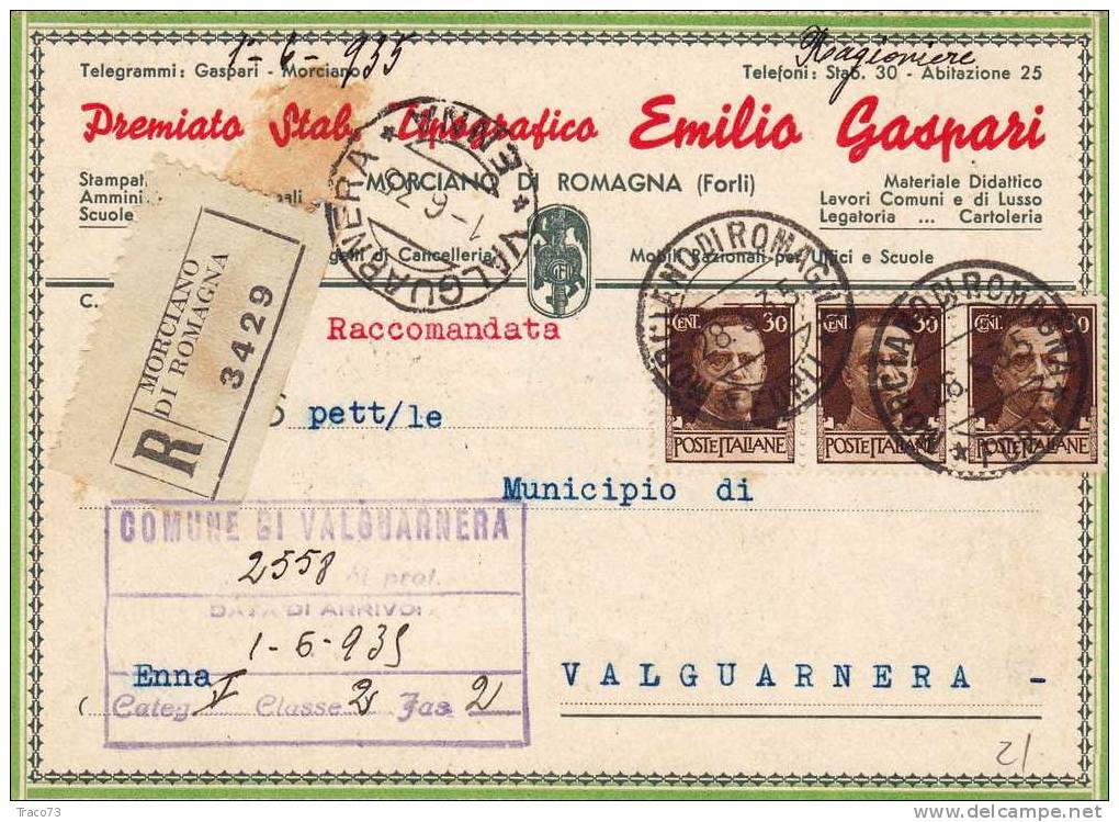 MORCIANO DI ROMAGNA  28.05.1935 - Card Cartolina - " Stab. Tipografico Emilio Gaspari "   Firma - Reklame