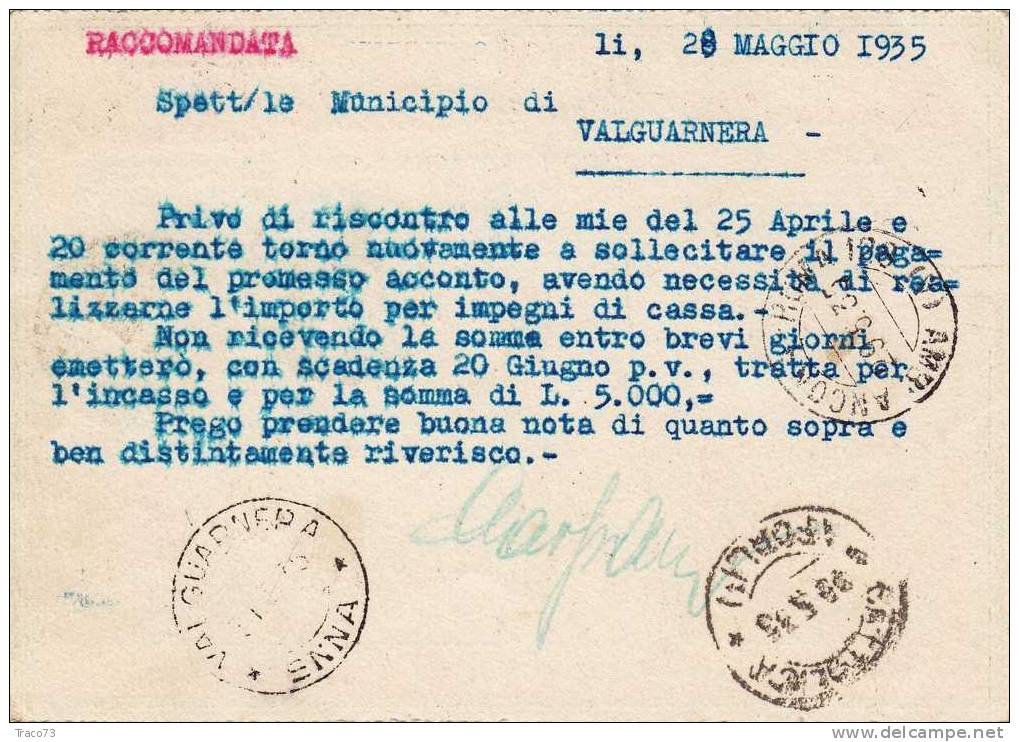 MORCIANO DI ROMAGNA  28.05.1935 - Card Cartolina - " Stab. Tipografico Emilio Gaspari "   Firma - Pubblicitari