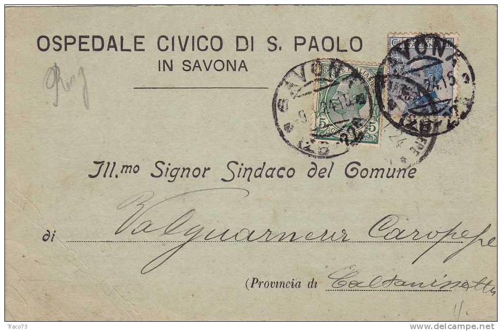 SAVONA  07.01.1924 - Card Cartolina -   " Ospedale Civico  Di S. Paolo " - Pubblicitari