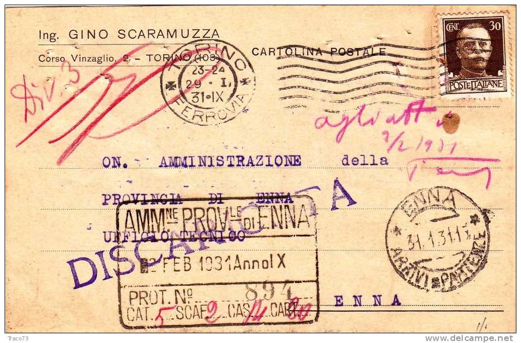 TORINO   29.01.1931   -  Card Cartolina -   "  INGEGNERE SCARAMUZZA   "  -  Firma - Publicité