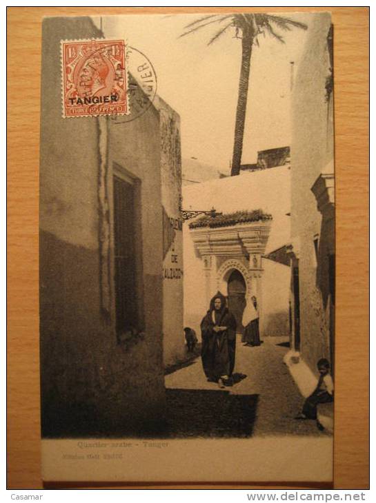 TANGER TANGIER 1931 To Leeds British Post Office Overprinted Sob. Tarjeta Postal Postcard Post Card Quartier Arabe - Maroc Espagnol