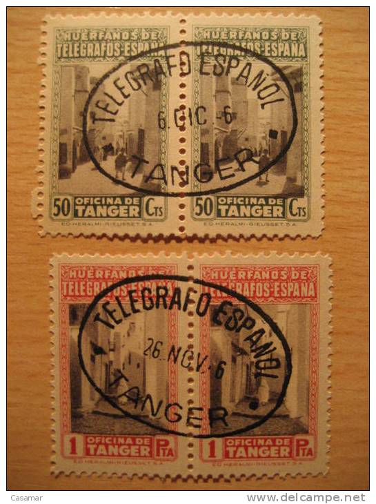 TANGER 1946 Matasellos Telegrafo Español Oval Sobre 6x2 Pareja Huerfanos De Telegrafos Fiscal Cinderella Beneficiencia - Maroc Espagnol