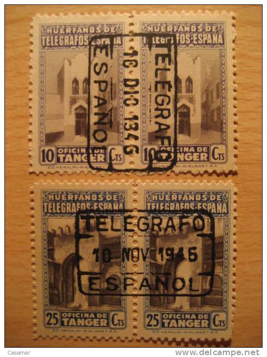 TANGER 1946 Marca Telegrafo Español Rectangular Sobre 6x2 Pareja Huerfanos De Telegrafos Fiscal Cinderella Beneficiencia - Spanish Morocco