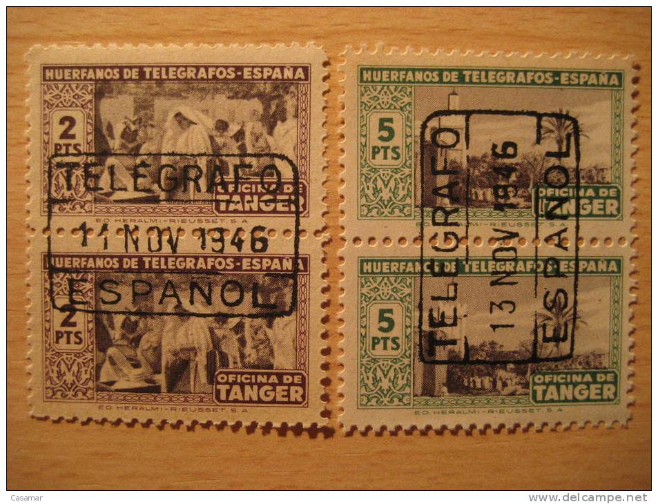 TANGER 1946 Marca Telegrafo Español Rectangular Sobre 6x2 Pareja Huerfanos De Telegrafos Fiscal Cinderella Beneficiencia - Maroc Espagnol