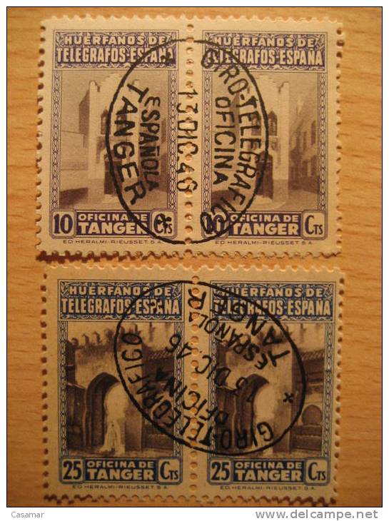 TANGER 1946 Marca Oval Giro Telegrafico Oficina Es Sobre 6x2 Sellos Huerfanos Telegrafos Fiscal Cinderella Beneficiencia - Spanish Morocco