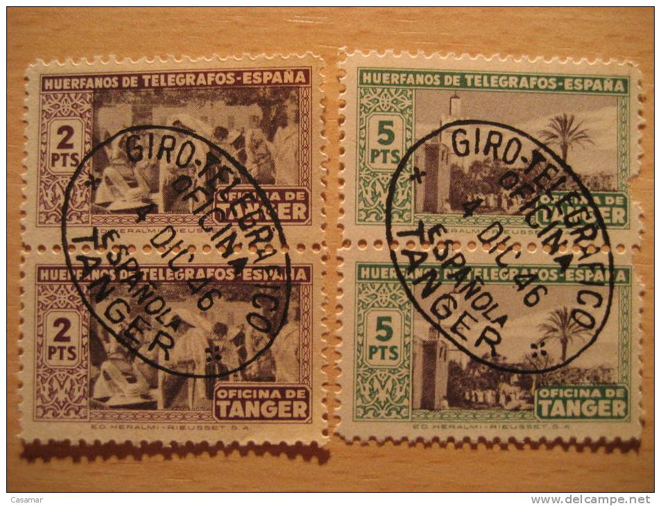 TANGER 1946 Marca Oval Giro Telegrafico Oficina Es Sobre 6x2 Sellos Huerfanos Telegrafos Fiscal Cinderella Beneficiencia - Spanish Morocco