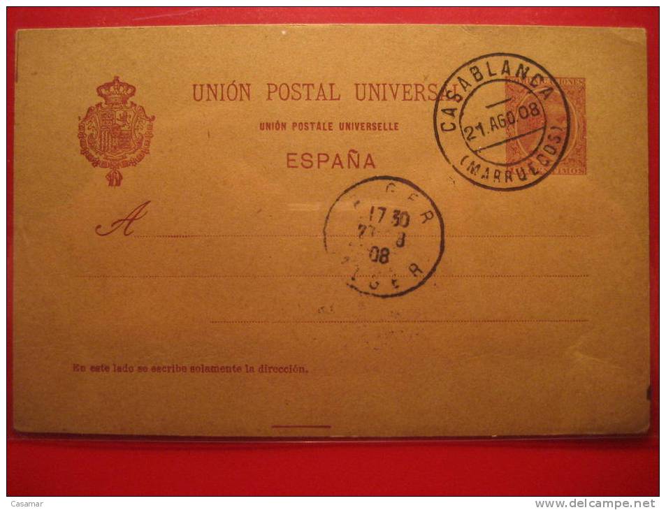 Casablanca Agosto 1908 Alger Argelia UPU Comunicaciones España 10c Entero Postal Stationery Marruecos Morocco - Maroc Espagnol