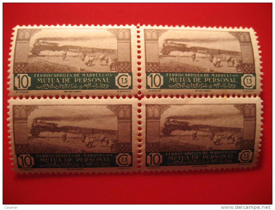 Ferrocarriles De Marruecos Mutua De Personal 10cts X4 Tren Train Railways Beneficiencia Sello Stamp Cinderella Morocco - Marocco Spagnolo