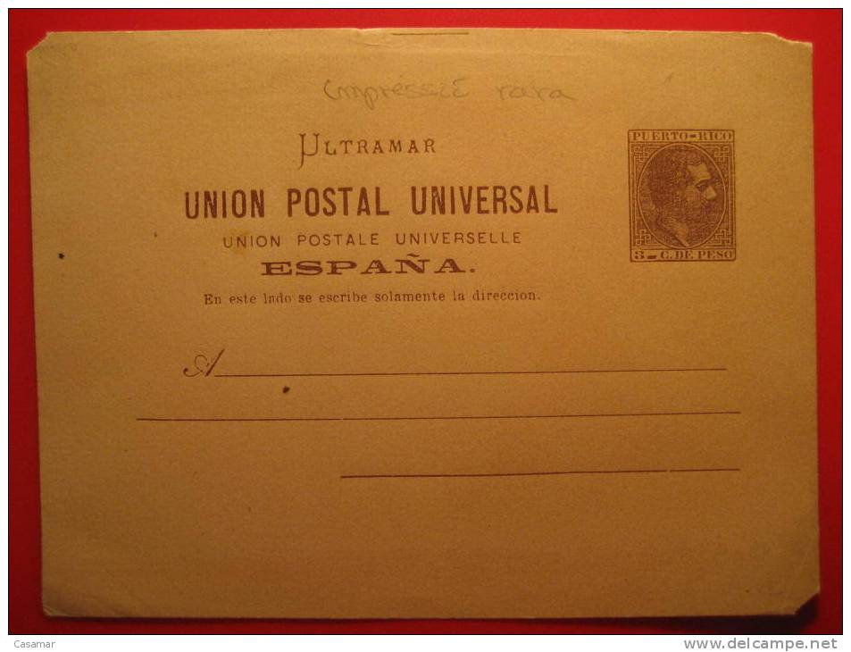 Nº2 3c Peso Ultramar UPU Roturas En Puntas Entero Postal Stationery Postcard Puerto Rico - Porto Rico