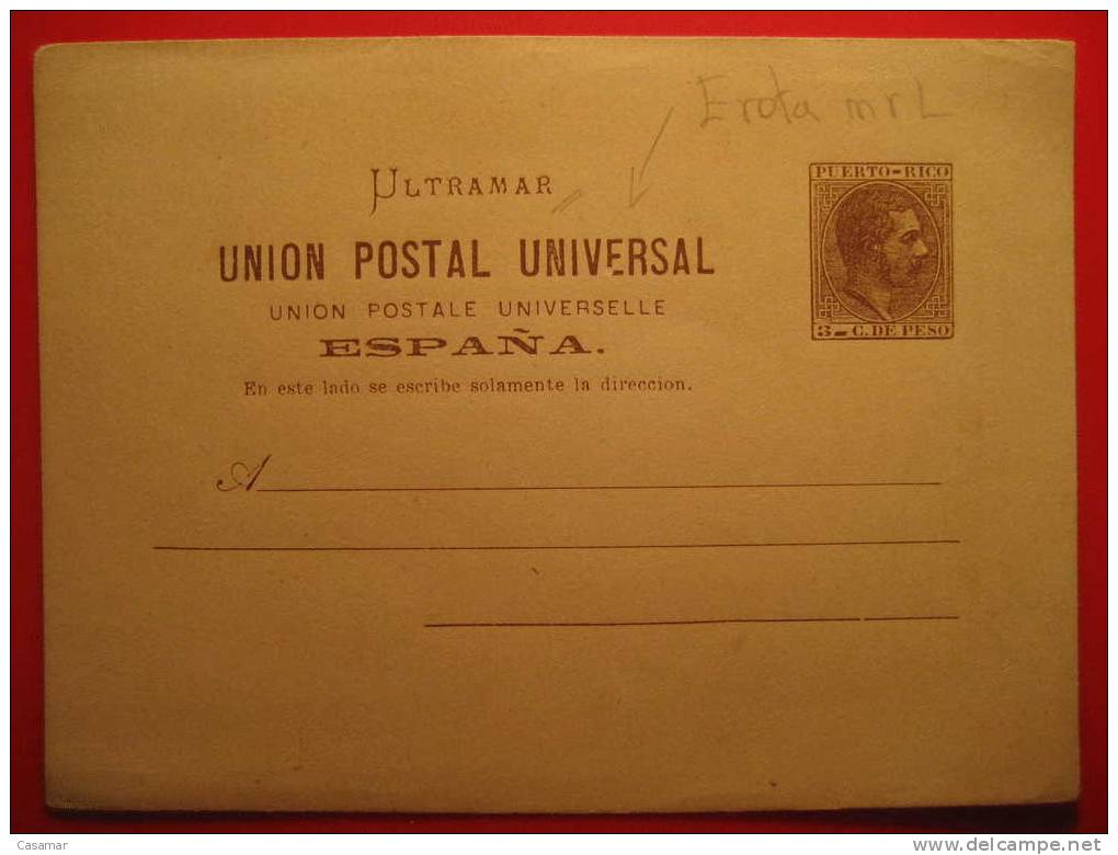 Nº2 3c Peso Ultramar UPU Variedad E Rota No Reseñada En Laiz Entero Postal Stationery Postcard Puerto Rico - Porto Rico