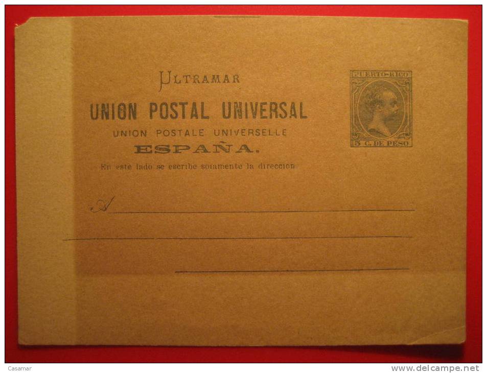 Nº3 3c Peso Ultramar UPU Rotura En Punta Y Mancha Parcial Entero Postal Stationery Postcard Puerto Rico - Porto Rico