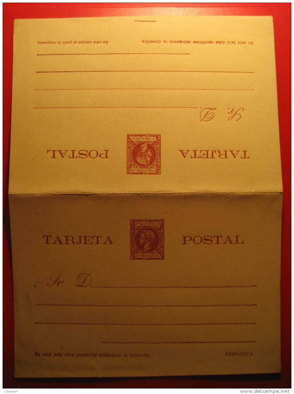 Nº13 5m Impresion Defectuosa Tarjeta Doble + Respuesta Entero Postal Stationery Postcard Puerto Rico - Puerto Rico