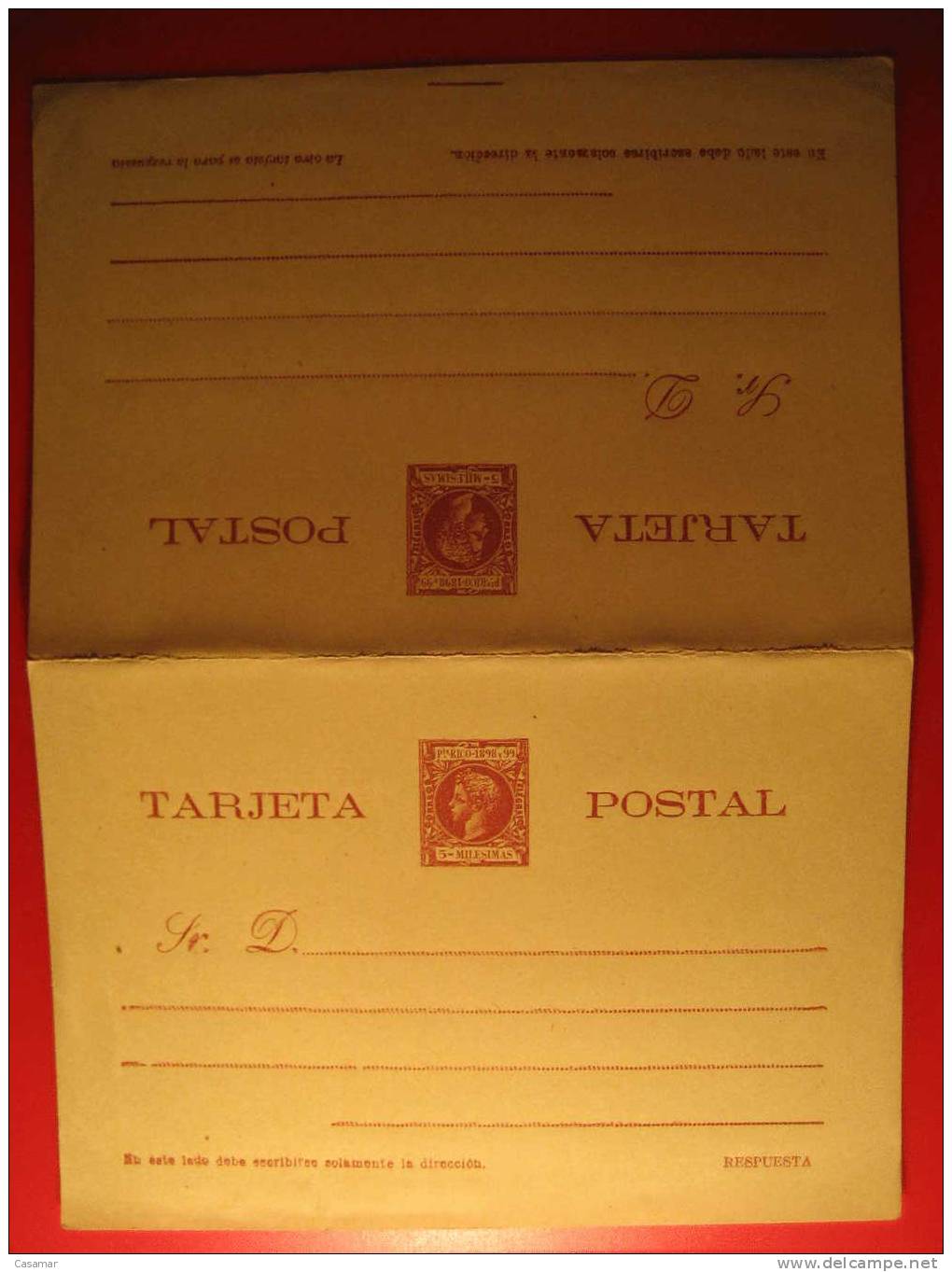 Nº13 5m Impresion Defectuosa Tarjeta Doble + Respuesta Entero Postal Stationery Postcard Puerto Rico - Puerto Rico