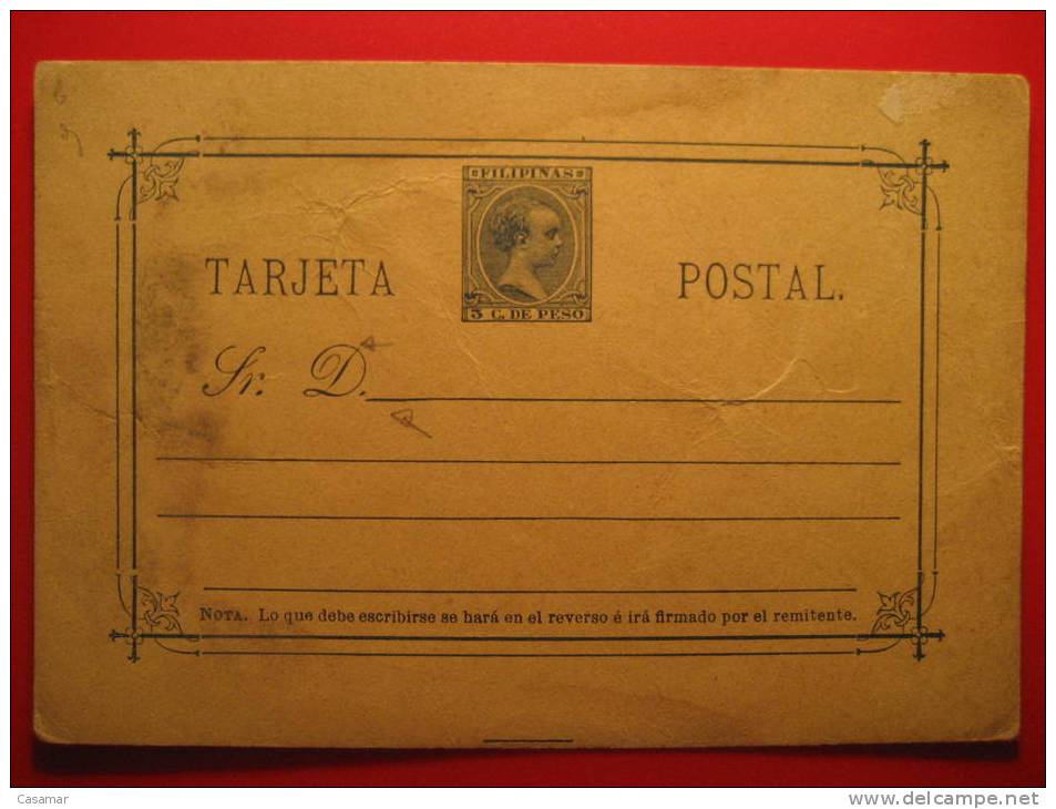 Nº9Ccb Y Cc (1ªlinea Inclinada Y Rabillo D Corto) Mancha 3c De Peso Tarjeta Entero Postal Stationery Postcard FILIPINAS - Filipinas
