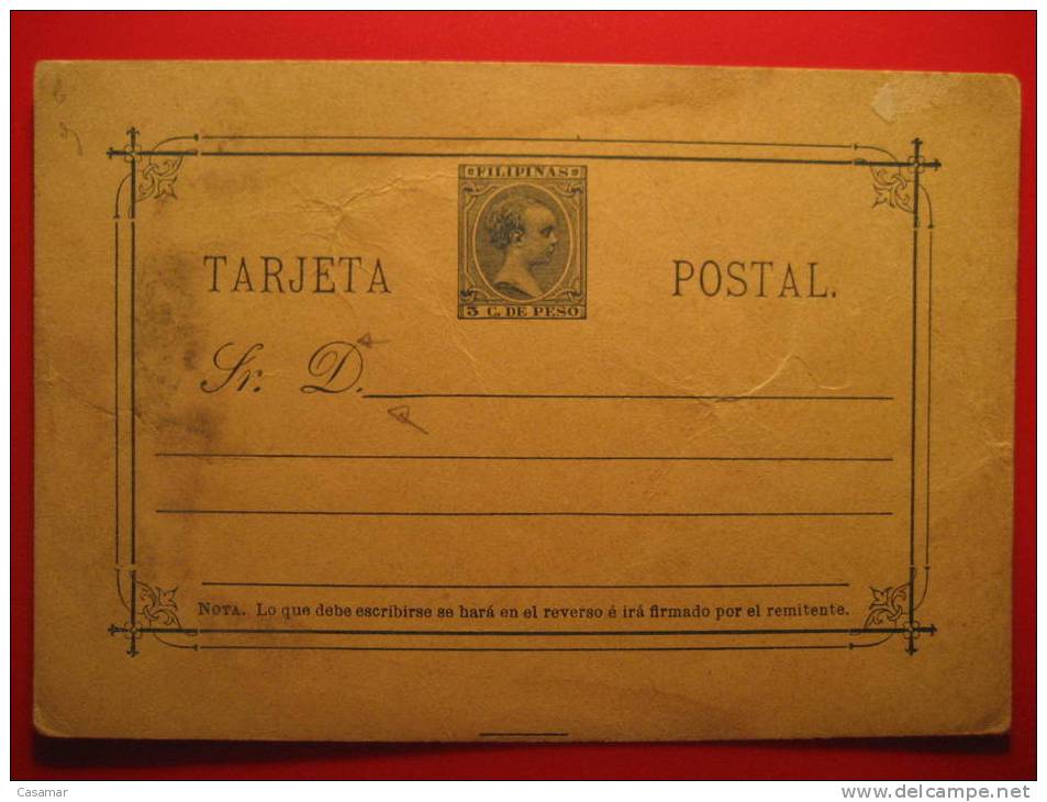 Nº9Ccb Y Cc (1ªlinea Inclinada Y Rabillo D Corto) Mancha 3c De Peso Tarjeta Entero Postal Stationery Postcard FILIPINAS - Philipines