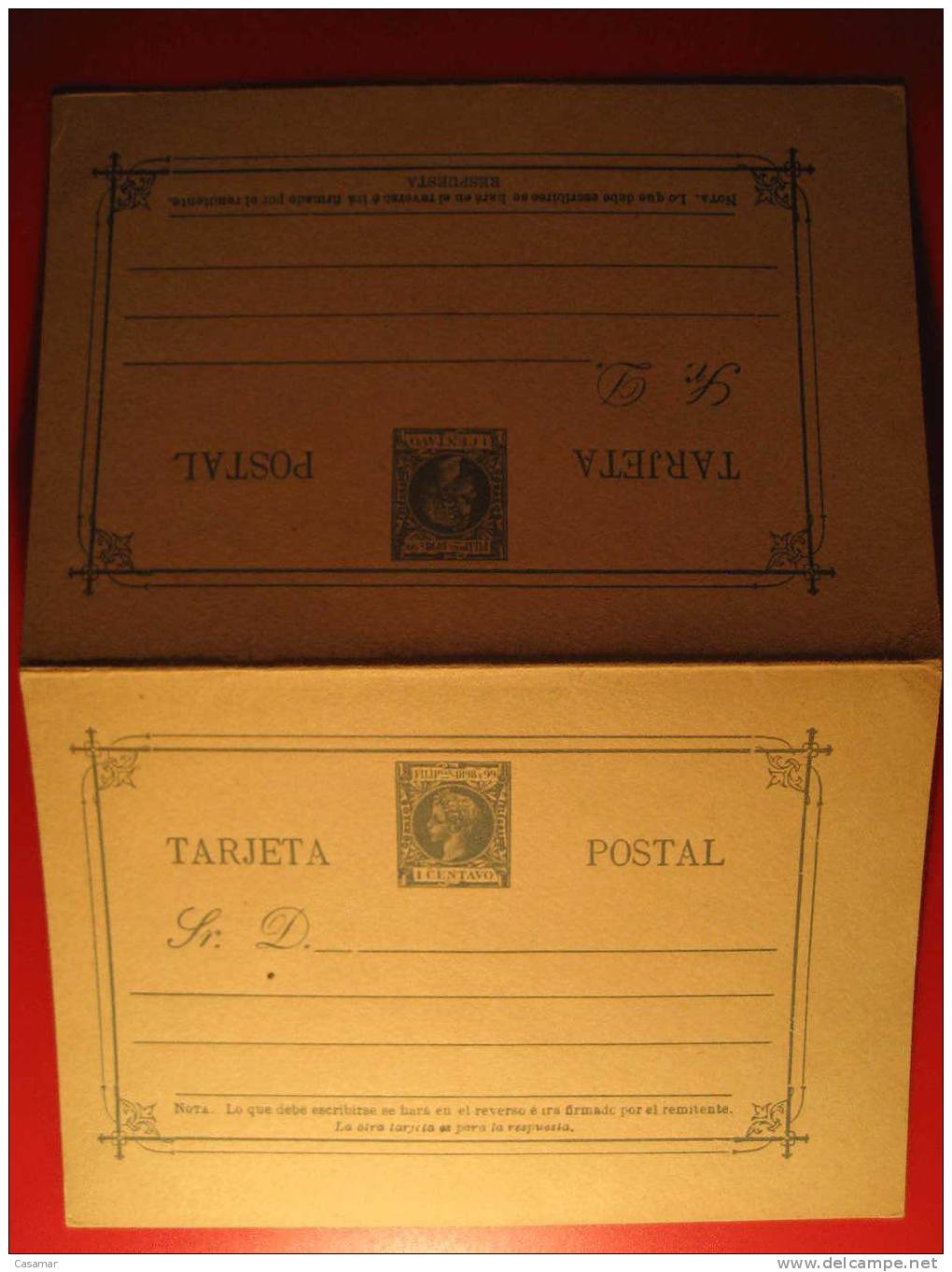 Nº17 1 Centavo + Respuesta Tarjeta DOBLE Entero Postal Stationery Postcard FILIPINAS - Philipines