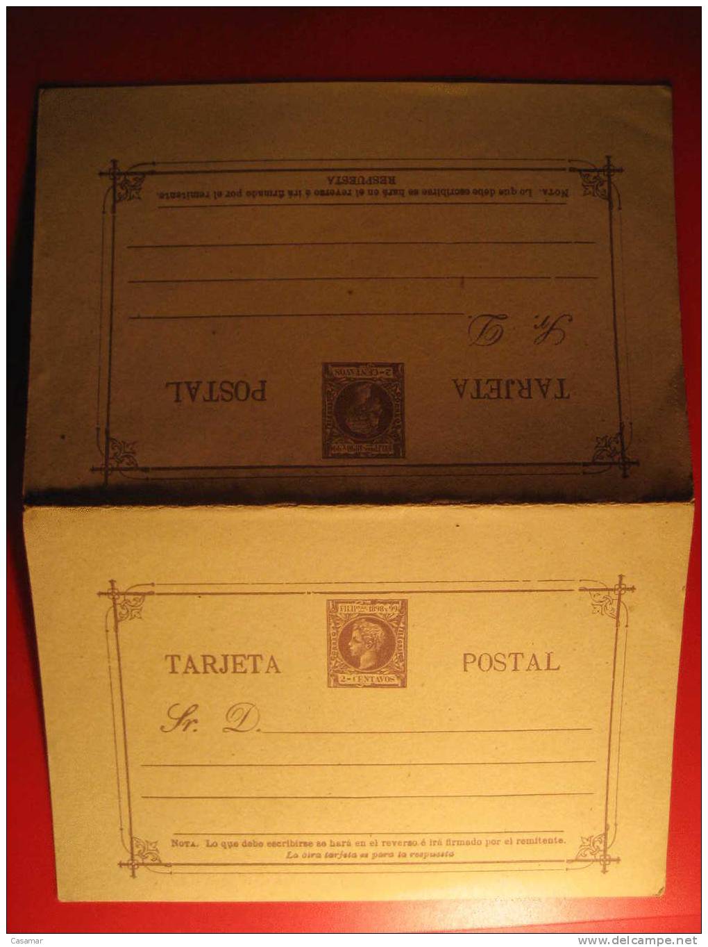 Nº18 2 Centavos + Respuesta Tarjeta DOBLE Entero Postal Stationery Postcard FILIPINAS - Philippinen