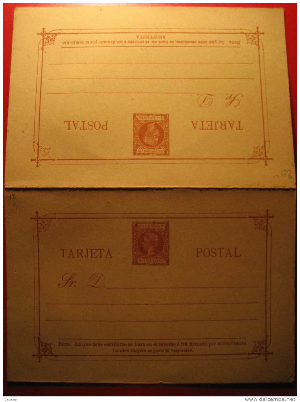 Nº19 3 Centavos + Respuesta Tarjeta DOBLE Entero Postal Stationery Postcard FILIPINAS - Philippinen