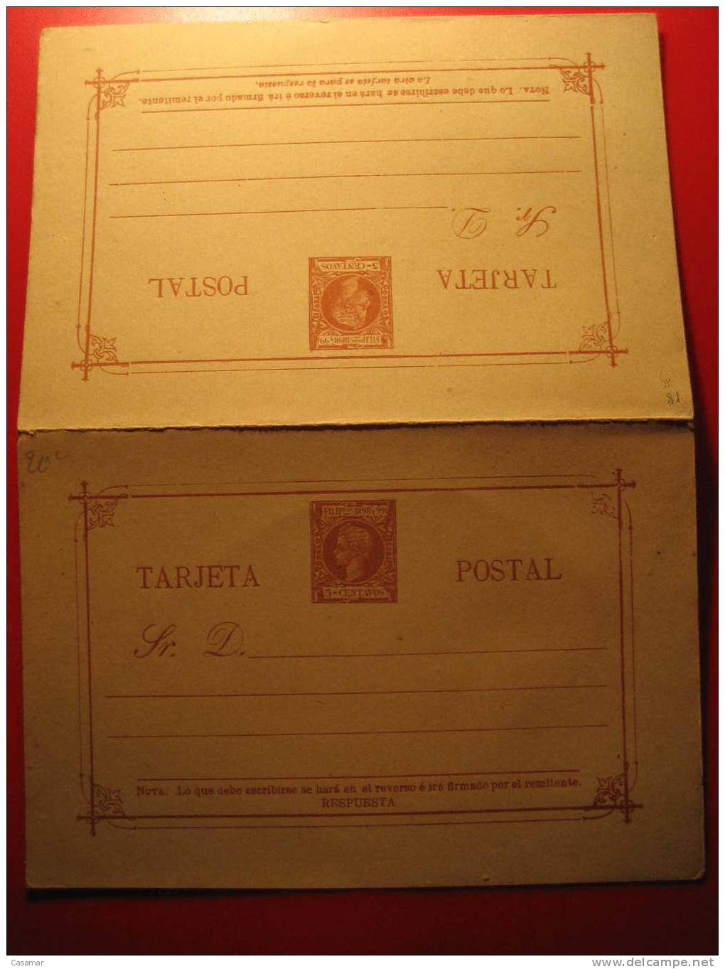 Nº19 3 Centavos + Respuesta Tarjeta DOBLE Entero Postal Stationery Postcard FILIPINAS - Philippinen