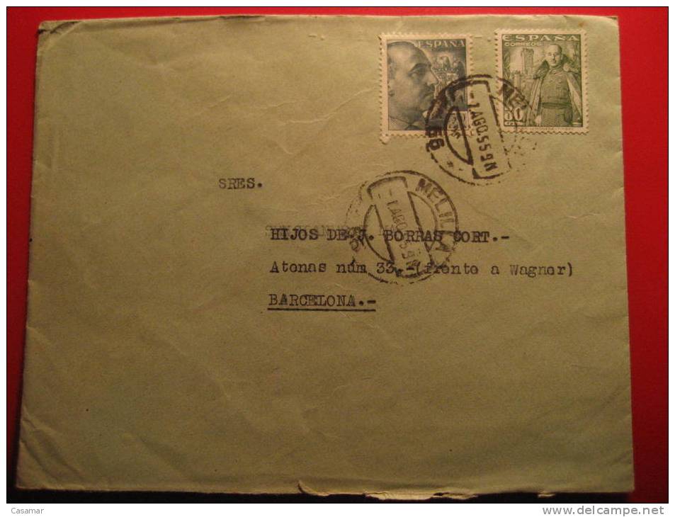 MELILLA 1955 A Barcelona 2 Sellos Stamps Franco Sobre Cover Enveloppe España Africa - Spanish Morocco