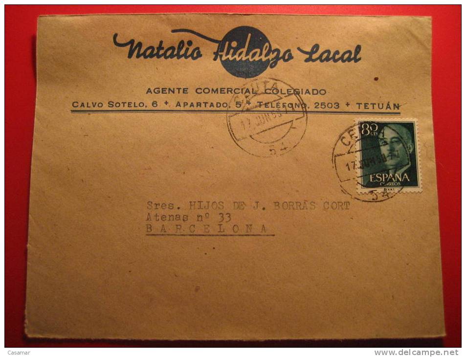 CEUTA Abril 1958 A Barcelona Franco Sello Stamp Sobre Cover Enveloppe España Africa Natalia Hidalgo Lacal Agente Cia Col - Spanisch-Marokko