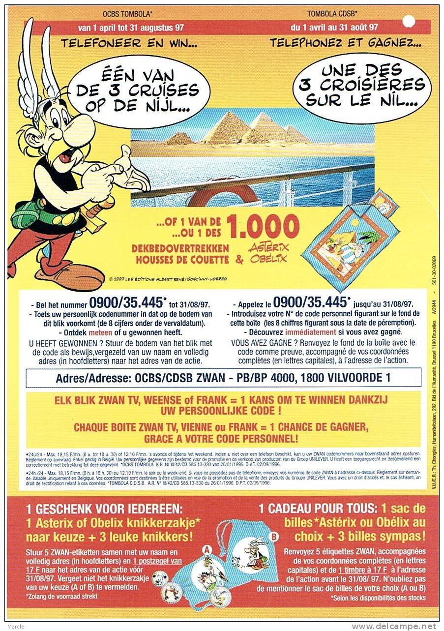 Flyer Asterix Win Uw Cruise Op De Nijl / Gagnez Votre Croisière Sur Le Nil  ZWAN  1996 - Asterix