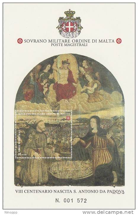 SMOM-1995 BF 45 8th Centenary S. Antonino Of Padua Birth Souvenir Sheet MNH - Malte (Ordre De)