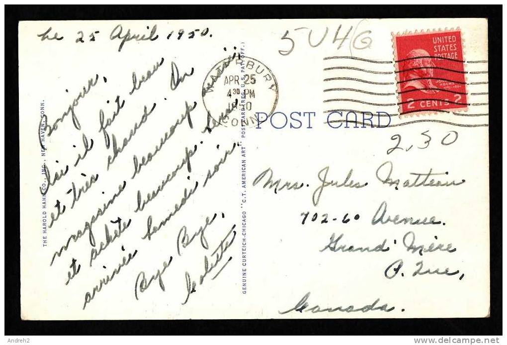 CONNECTICUT -  WATERBURY CT - ST JOHN´S CHURCH - POSTMARKED 1950 - Waterbury