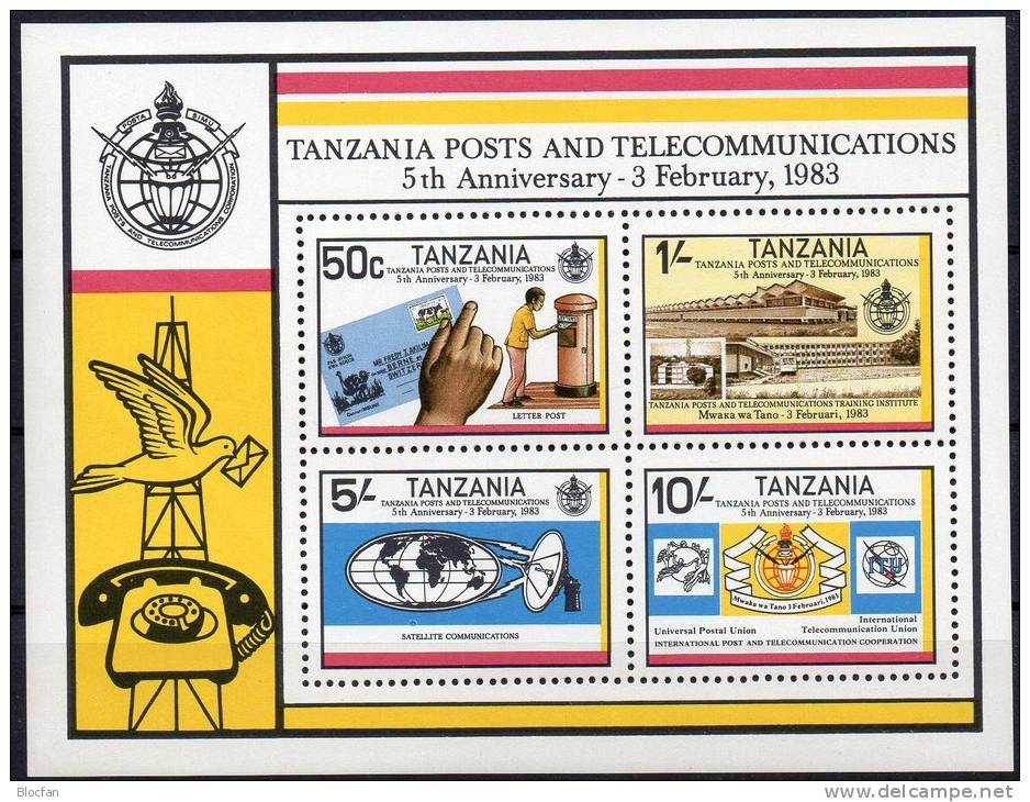 Post 1983 In Tansania Block 31 ** 6€ Briefkasten Antenne Telefon-Institut ITU Transport M/s Bloc Train Sheet Bf Tanzanie - Busses