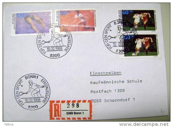 1988 GERMANY REGISTERED FDC FOR SPORT WITH TENNIS CANCELATION FOOTBALL TENNIS - Tennis