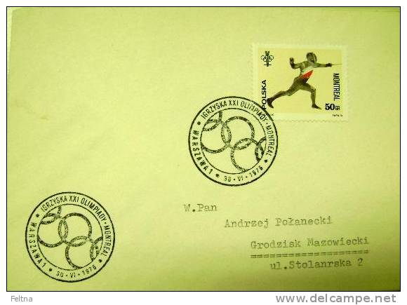 1976 POLAND LETTER WITH MONTREAL OLYMPIC GAMES CANCELATION FENCING STAMP - Estate 1976: Montreal