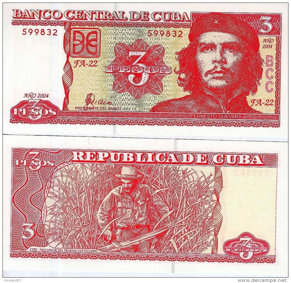 3 PESOS Aus Kuba "CHE" (tres Pesos De Cuba) - Bankfrisch Unc - 2004 - Siehe Bilder - Cuba