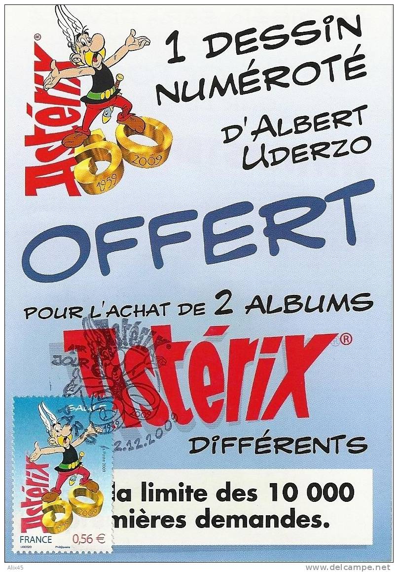 1er Jour  ASTERIX, Sur Flyer "offre Spéciale Dessin Numéroté  -PARIS 02-12-2009 - Dimension:150x100 TTB - Comics