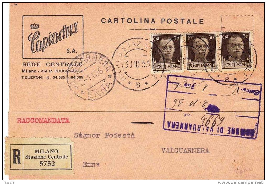 MILANO   30.10.1936   -  Card Cartolina -   " Ditta  COPIADUX  S.A.   " - FIRMA - Publicity